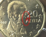 monedas de Europa - Grecia -  GRECIA 20 cent. oreja incompleta s/c