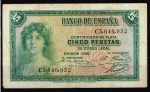 monedas de Europa - Espa�a -  Anverso de billete de 5 pesetas del Banco de España