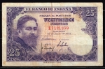 monedas de Europa - Espa�a -  Anverso de billete de 25 pesetas del Banco de España