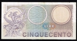 monedas de Europa - Italia -  Reverso de billete de 500 liras.