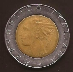 monedas de Europa - Italia -  Plaza del Quirinale. Dama italiana  500 Liras reverso