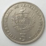 monedas de America - Venezuela -  1977 - 5 bolivares