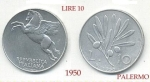 monedas de Europa - Italia -  10 Lire   ITALIA  Palermo  1950
