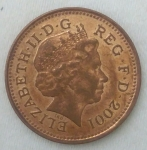 monedas de Europa - Reino Unido -  2001 - one penny