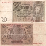monedas de Europa - Alemania -  Alemania 20 Reichsmark  Ene 22, 1929 P-181/1-1